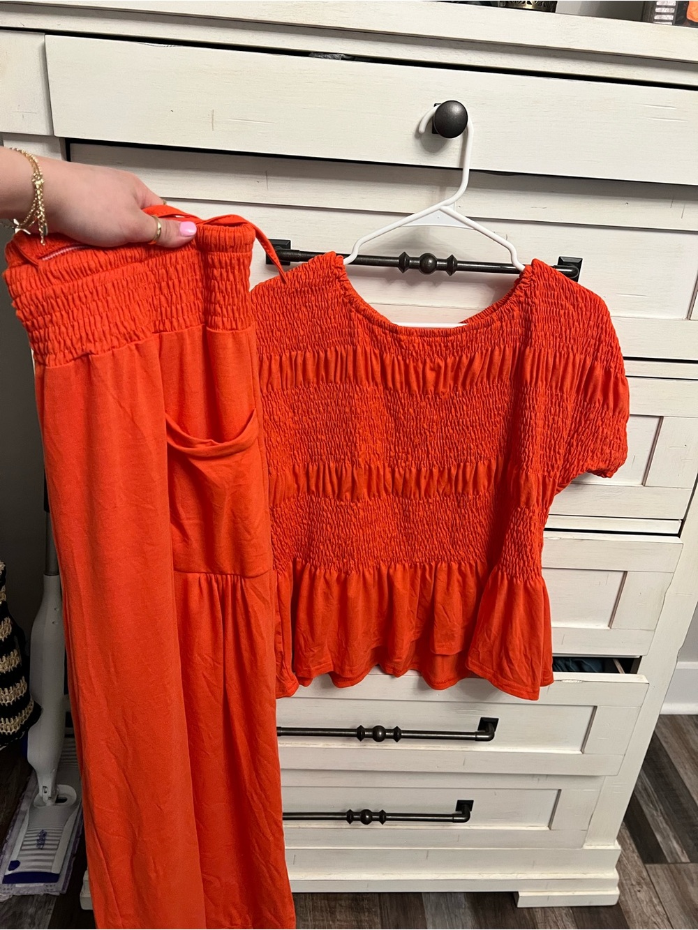 Bright Orange Smocked Two-Piece Set